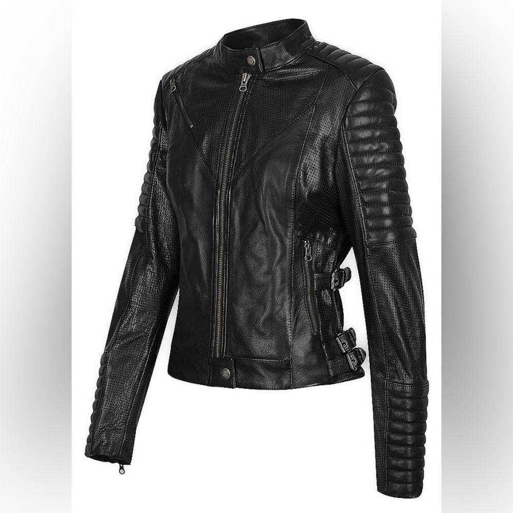 Black Arrow Motorcycle Black Leather Jacket - Picture 2 of 12